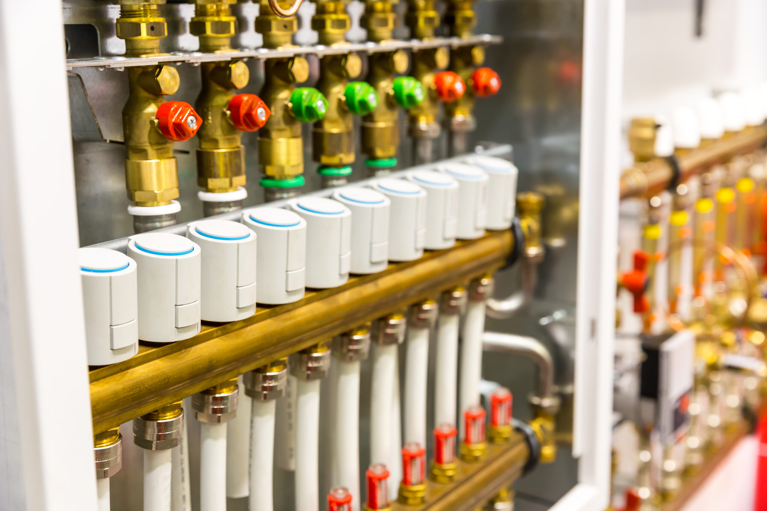 View of heating floor system collector